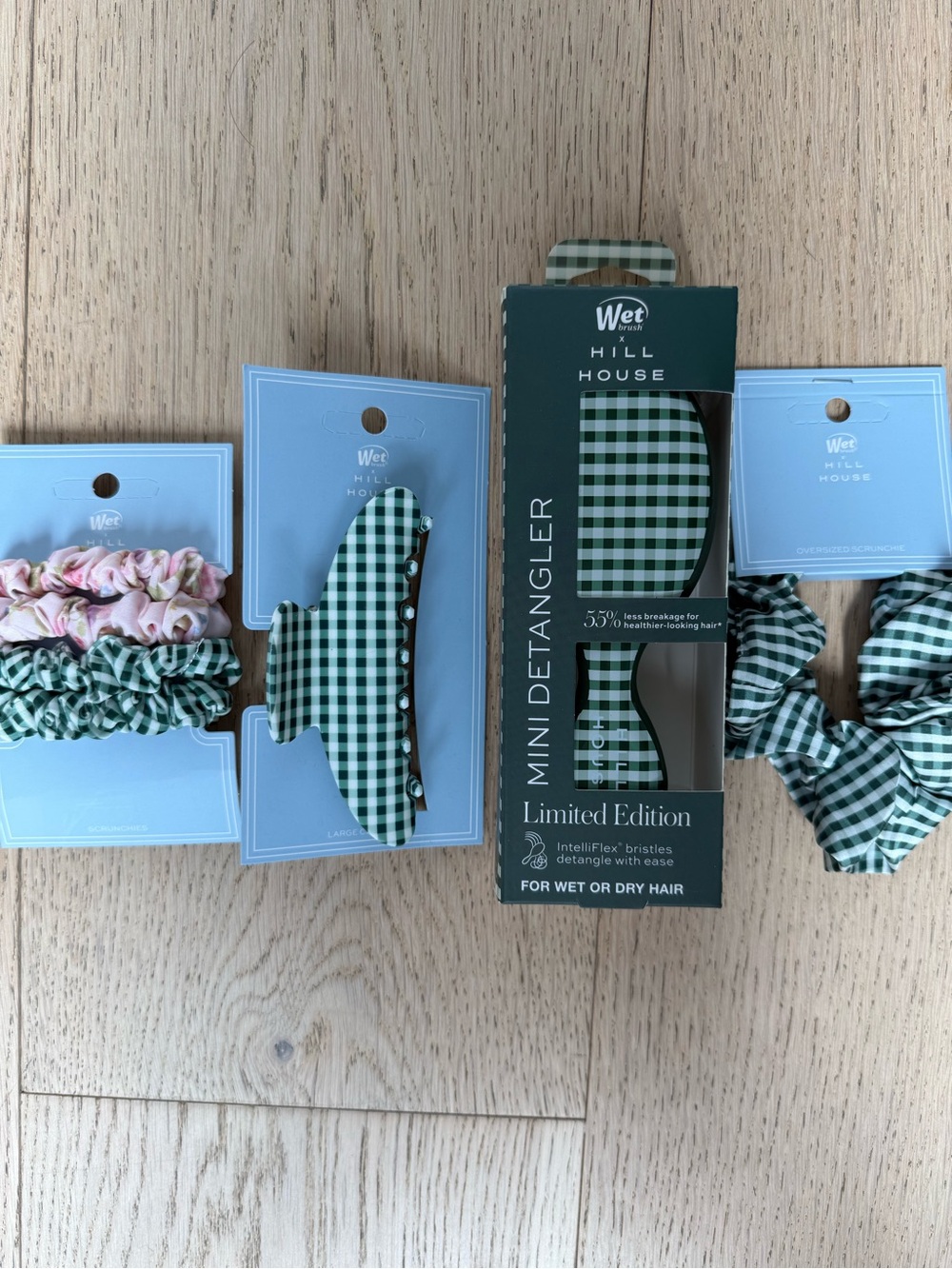 Hill House Green Gingham Kids Hair Accessory Set with Pink Accents
